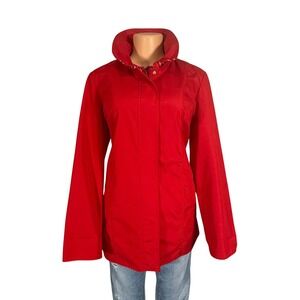 Dennis Basso Red Rain Jacket Womens Medium Funnel Neck Zip Snap Front Lined Coat
